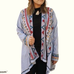 Papparazi Artsey Embroidered Boho Aztec Kimono Cardigan Duster Size Medium